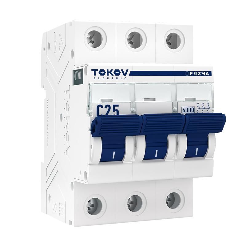 выключатель автоматический модульный 3п c 25а 6ка prizma tokov electric tke-pz60-mcbi-3-25-c от BTSprom.by