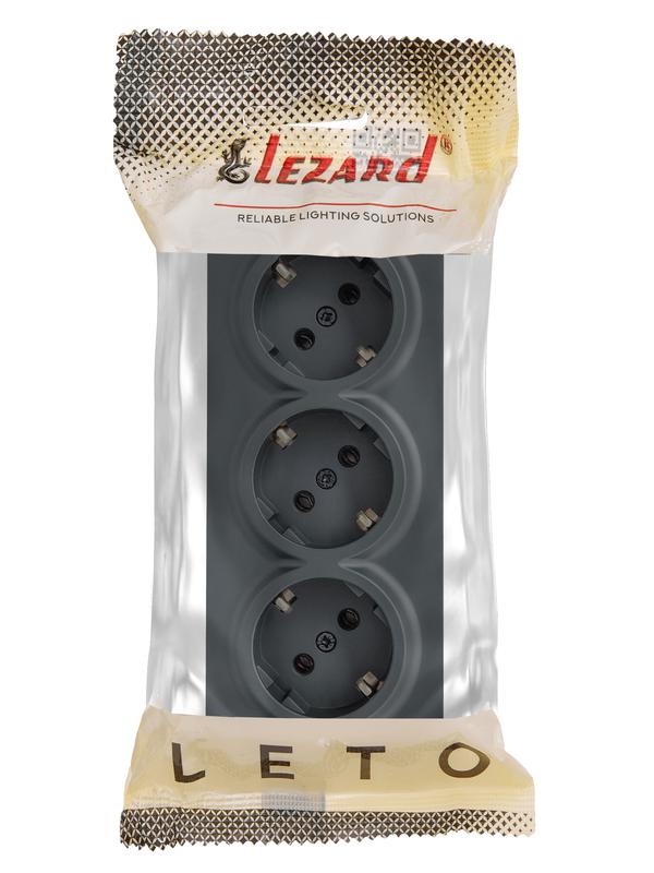  Розетка 3-м ОП LETO с заземл. закрытый корпус ПБТ графит LEZARD 752-3400-127BUP фото в каталоге от BTSprom.by
