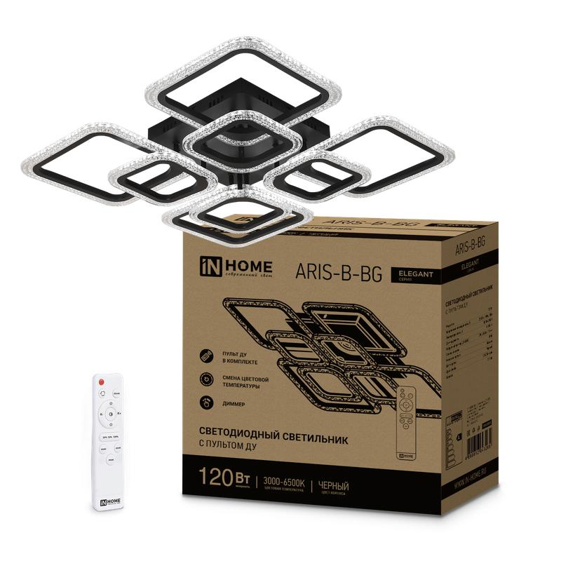 светильник светодиодный elegant aris-b-bg 120вт 3000-6500к 8400лм 230в 600х600х110мм пу черн. in home 4690612043265 от BTSprom.by