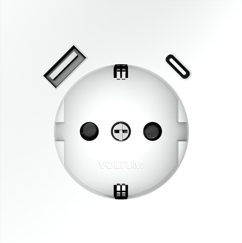  Розетка 1-м СП S70 16А с USB A+С с заземл. защ. шторки механизм бел. матов. Voltum VLS040502 фото в каталоге от BTSprom.by