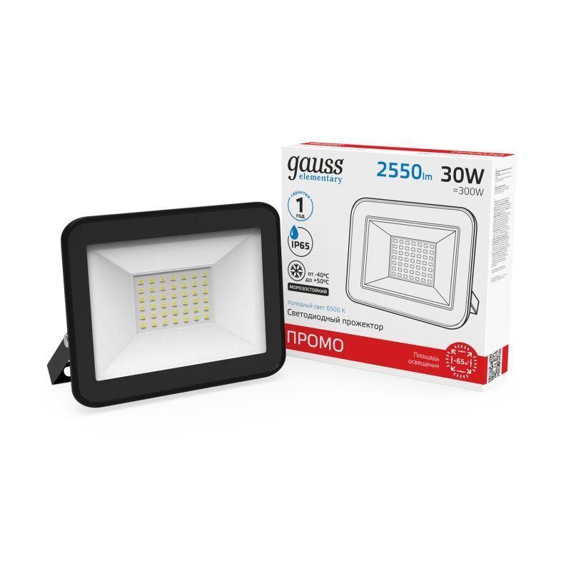прожектор светодиодный elementary 30вт 6500к ip65 2550лм 200-240в до promo черн. gauss 613100330p от BTSprom.by