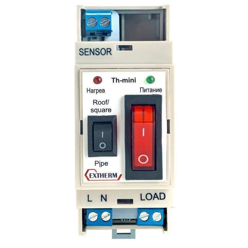 термостат комбинированный 2 в 1 в комплекте с датчиком температуры для управления системой антиобледенения кровли или обогрева трубопроводов extherm th-mini от BTSprom.by