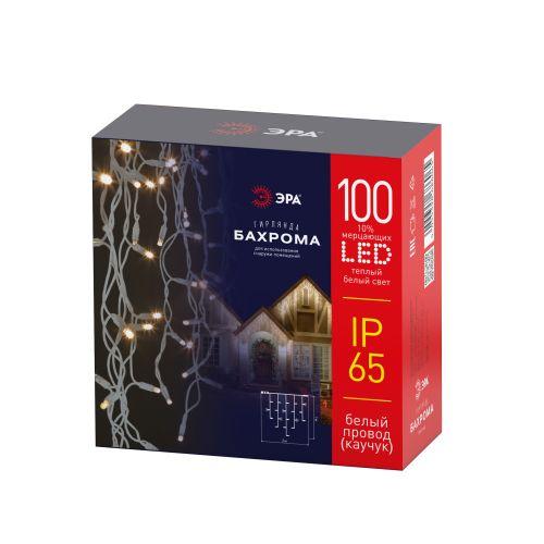 гирлянда светодиодная "бахрома" 1х2м 100led тепл. бел. новогодняя провод бел. каучук (без шнура питания) эра б0056013 от BTSprom.by
