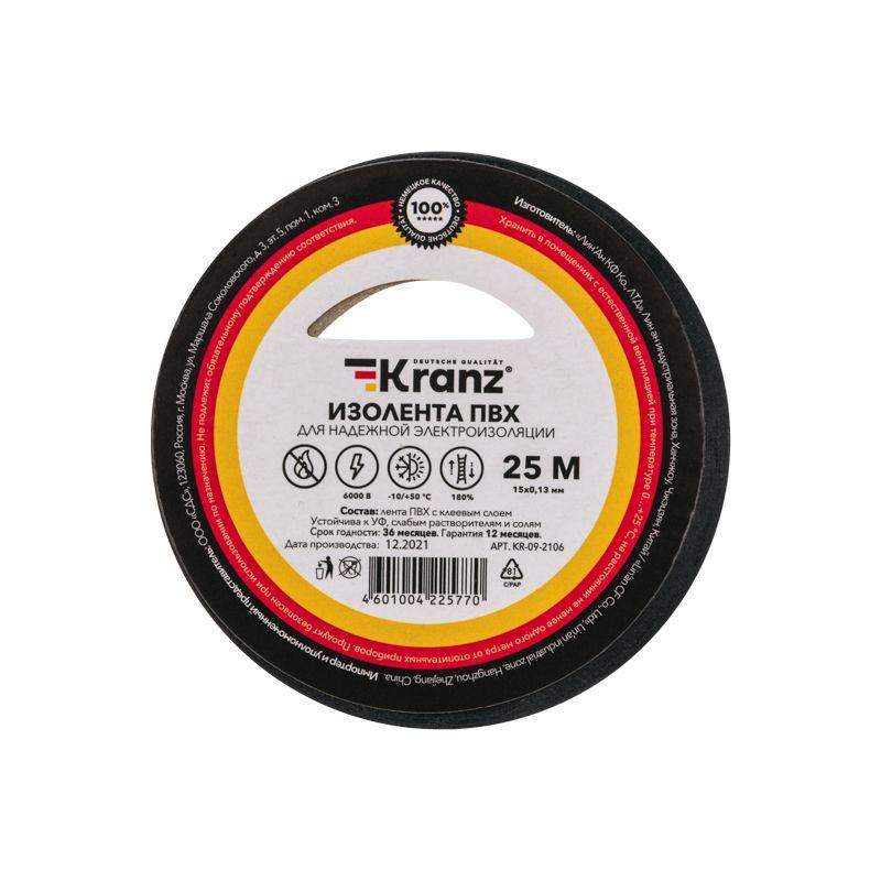  Изолента ПВХ 0.13х15мм 25м черн. (уп.5шт) Kranz KR-09-2106 фото в каталоге от BTSprom.by