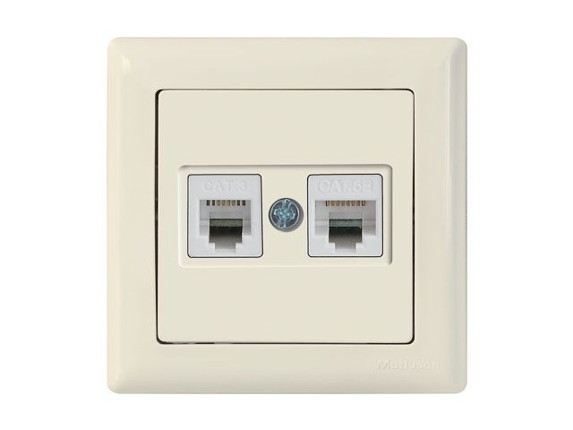 розетка телефонная + компьютерная (rj12+cat5e, скрытая) кремовая, daria, mutlusan (cat-3 (rj 12)   4-pin + (rj 45) 8-pin) 2120 139 0102 от BTSprom.by