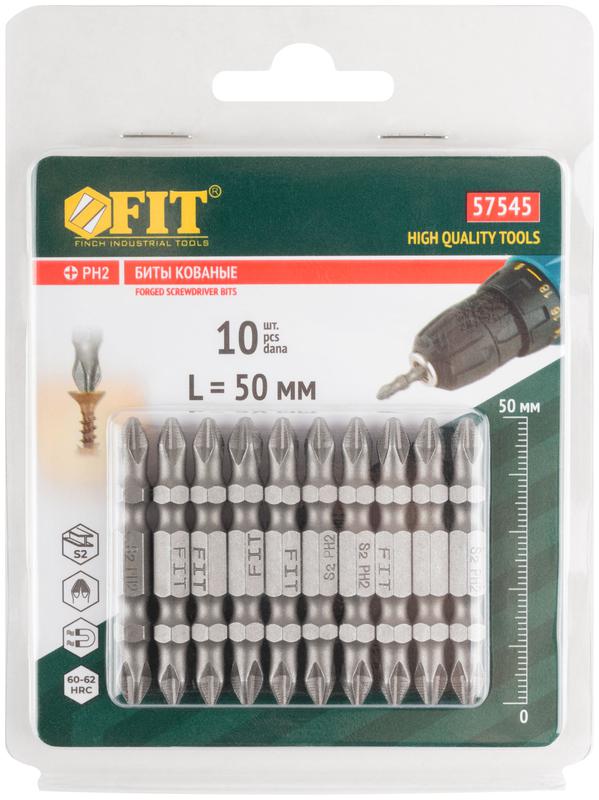  Набор бит кованые сталь S2 двусторонние 50мм PH2/РН2 профи блистер (уп.10шт) FIT 57545 фото в каталоге от BTSprom.by