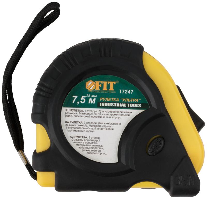  Рулетка Ультра 7.5мх25мм прорезиненный корпус тройн. стопор FIT 17247 фото в каталоге от BTSprom.by