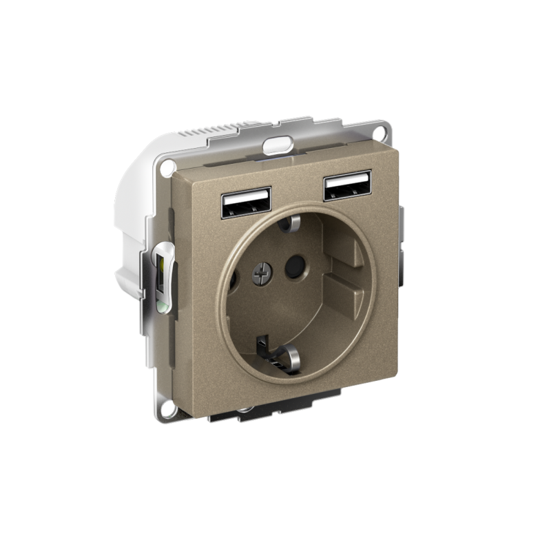 розетка 1-м сп atlasdesign 16а ip20 с 2-мя заряд. устройствами usb тип a+a 5в/2.4а 2х5в/1.2а механизм шампань se atn000530 от BTSprom.by