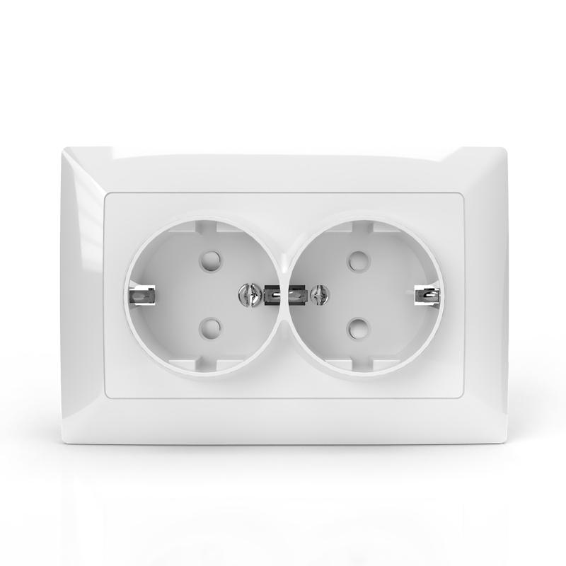  Розетка 2-м СП AVA 16А IP20 с заземл. защ. шторки в сборе бел. TOKOV LIGHT TKL-AV-R2FZSF-C01 фото в каталоге от BTSprom.by