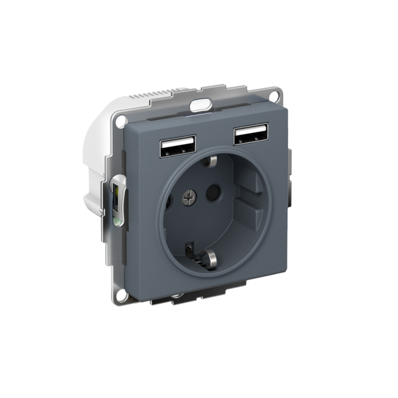 розетка 1-м сп atlasdesign 16а ip20 с 2-мя заряд. устройствами usb тип a+a 5в/2.4а 2х5в/1.2а механизм грифель se atn000730 от BTSprom.by