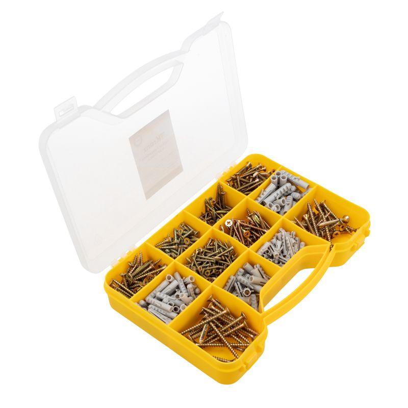  Набор саморезов и дюбелей 590шт пластик. коробка Kranz KR-01-3101-03 фото в каталоге от BTSprom.by