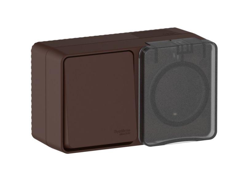  Блок ОП AtlasDesign PROFI IP54 (розетка 1-м 16А заземл. защ. шторки + 1-кл. выключатель 10А) корич. SE ATN546070 фото в каталоге от BTSprom.by