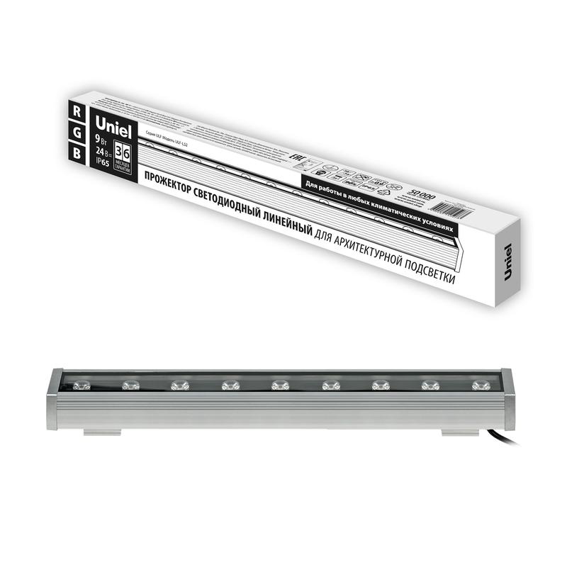 прожектор светодиодный ulf-l52-9w/rgb/l50 dc24v ip65 silver линейный 500мм rgb dc24v алюм. uniel ul-00008370 от BTSprom.by