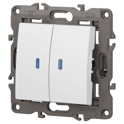  Выключатель 2-кл. СП Elegance 14-1105-01 10А IP20 250В 10AX с подсветкой механизм бел. Эра Б0034237 фото в каталоге от BTSprom.by