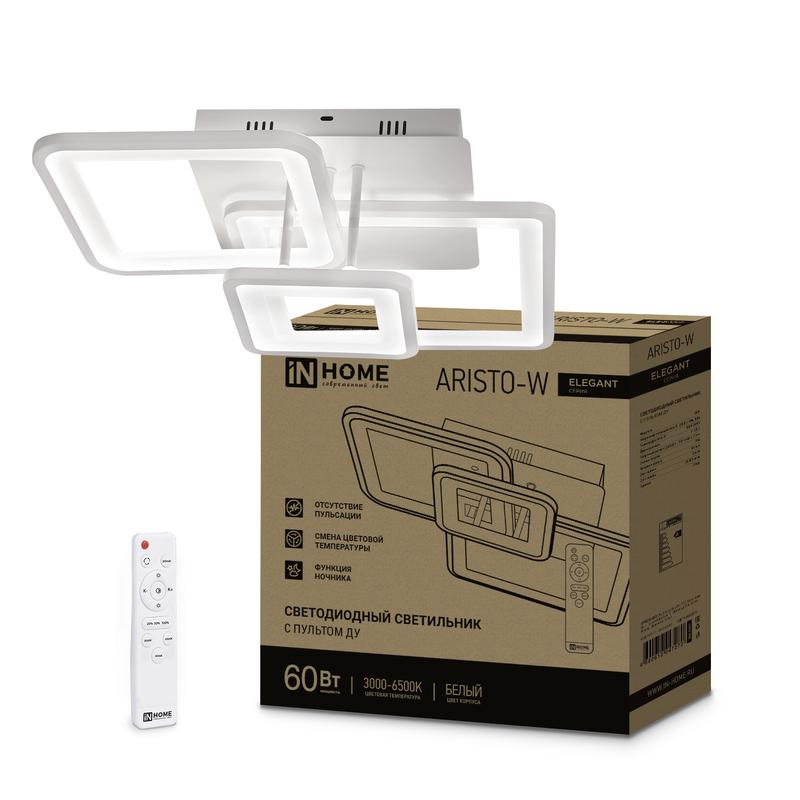 светильник светодиодный elegant aristo-w 60вт 3000-6500к 4700лм 230в 531х448х151мм пульт ду бел. in home 4690612047270 от BTSprom.by