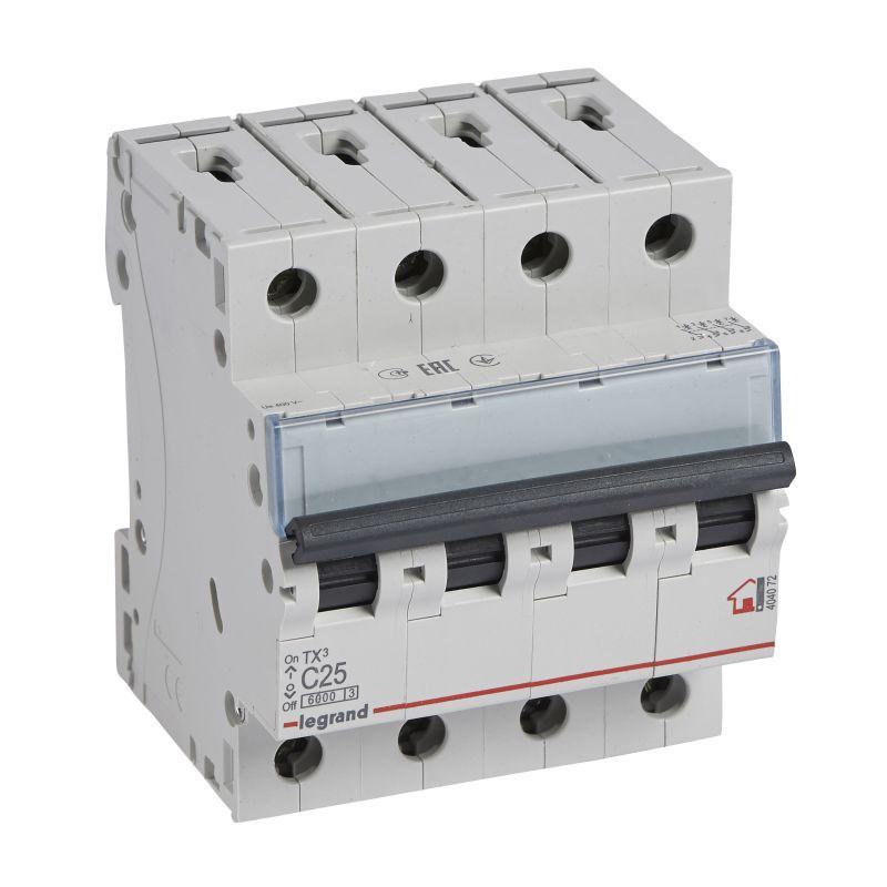  Выключатель автоматический модульный 4п C 25А 6кА TX3 6000 4мод. 400В Leg 404072 фото в каталоге от BTSprom.by