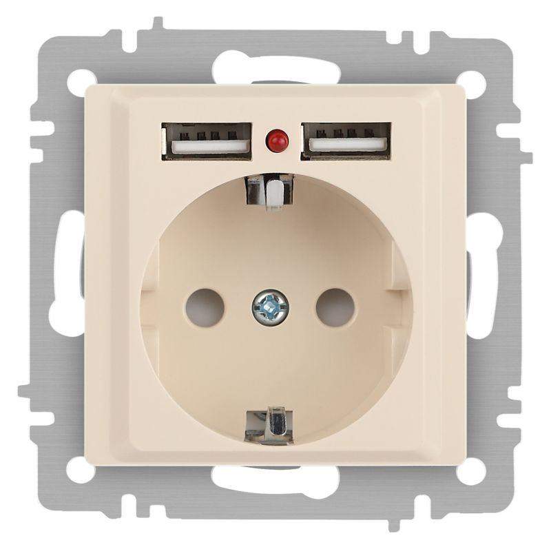 розетка 1-м сп accent 6-410-02 16а ip20 250в p+e schuko + 2хusb защ. шторки сл. кость intro б0063692 от BTSprom.by