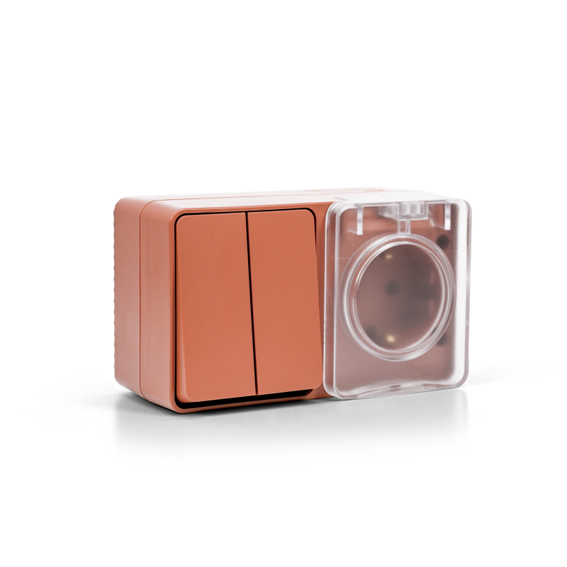  Блок ОП AtlasDesign PROFI IP54 (розетка 1-м 16А заземл. защ. шторки + 2-кл. выключатель 10А) терракот. SE ATN547074 фото в каталоге от BTSprom.by