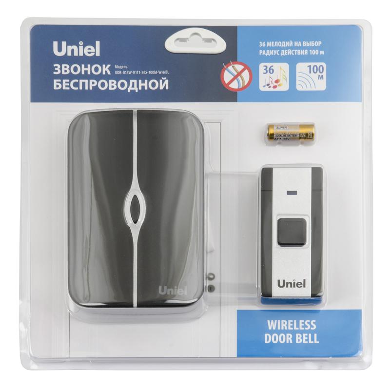 звонок беспроводной udb-015w-r1t1-36s-100m-wh/bl 36 мелодий радиус действия 100м блист. бел./черн. uniel ul-00006434 от BTSprom.by