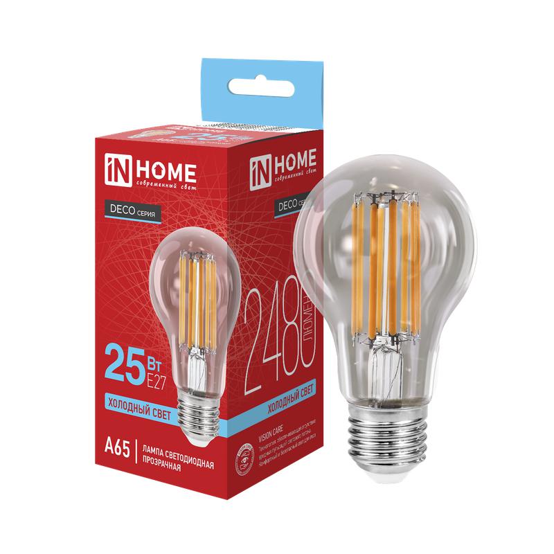 лампа светодиодная led-a65-deco 25вт прозрачная 6500к e27 2480лм 230в in home 4690612063195 от BTSprom.by
