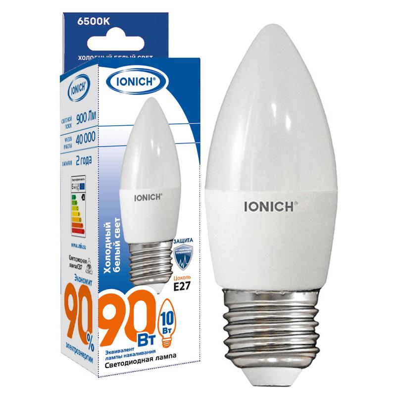 лампа светодиодная c37 10вт "свеча" 6500к е14 230в холод. бел. ionich 1801 от BTSprom.by