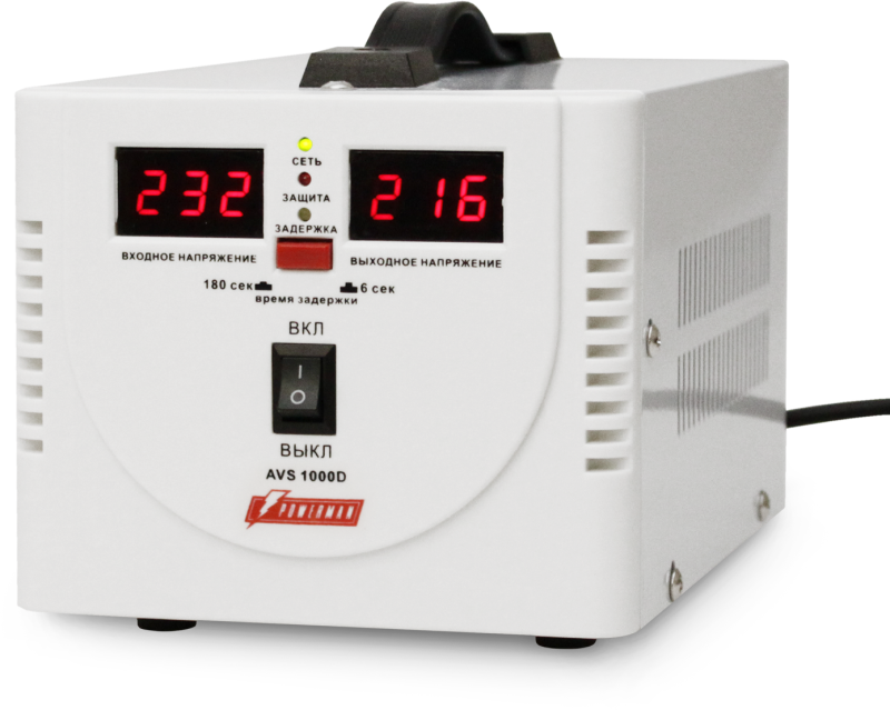  Стабилизатор AVS 1000D ступенчатый регулятор цифровые индикаторы уровней напряжения 1000В.А 140-260В макс. входной ток 7А 2 евророзетки IP-20 напольный 200ммх150ммх140мм 2.3кг POWERMAN 1000425519 фото в каталоге от BTSprom.by