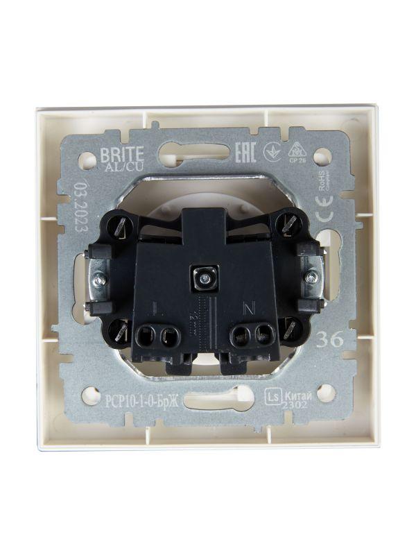  Розетка СП BRITE РСР10-1-0-БрЖ 10А в сборе без заземл. без защ. шторок жемчуж. IEK BR-R10-10-K36-F фото в каталоге от BTSprom.by