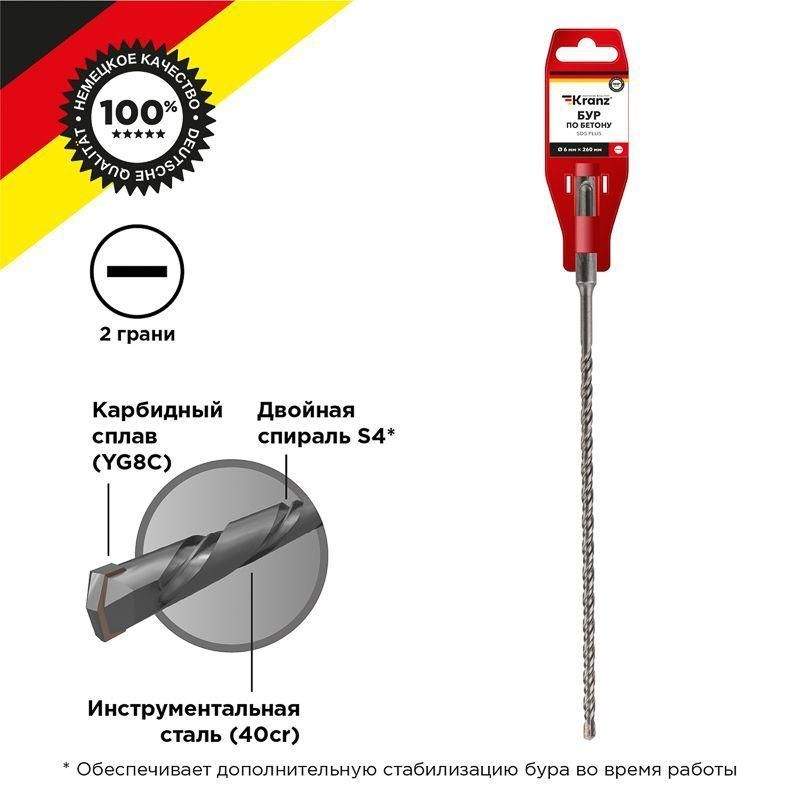 бур по бетону 6х260мм sds plus kranz kr-91-0813 от BTSprom.by