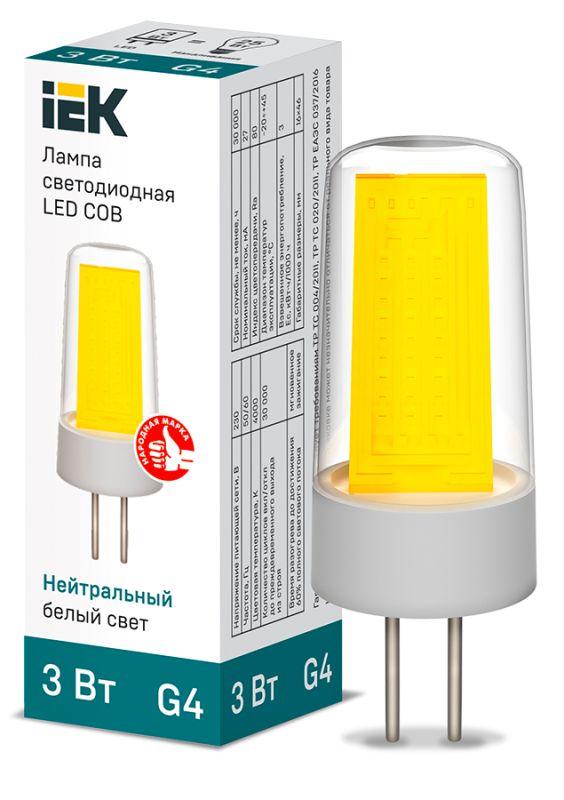 лампа светодиодная cob 3вт капсульная 4000к нейтр. бел. g4 230в керамика iek lle-cob-3-230-40-g4 от BTSprom.by