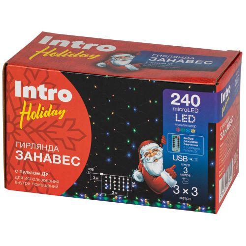  Гирлянда светодиодная "Занавес" 3х3м 240microLED мультиколор USB Holiday INZR-02 Intro Б0060436 фото в каталоге от BTSprom.by