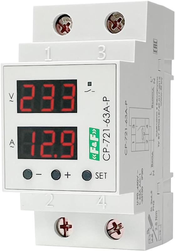 реле напряжения с контролем тока и мощности cp-721-63a-p 1ф контакт 1no 63а 90..450в truerms. f&f ea04.009.027 от BTSprom.by