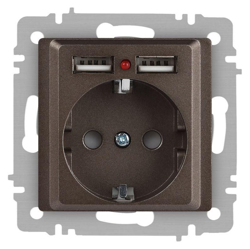 розетка 1-м сп accent 6-410-08 16а ip20 250в p+e schuko + 2хusb защ. шторки бронза intro б0063704 от BTSprom.by