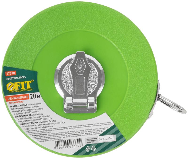  Рулетка 20м фибергласовая лента корпус пластик. зел. FIT 17570 фото в каталоге от BTSprom.by