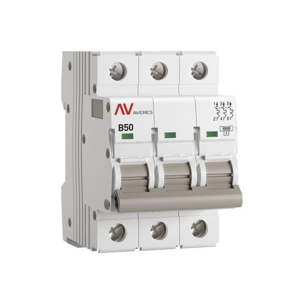 выключатель автоматический модульный 3п b 50а 10ка av-10 averes ekf mcb10-3-50b-av от BTSprom.by