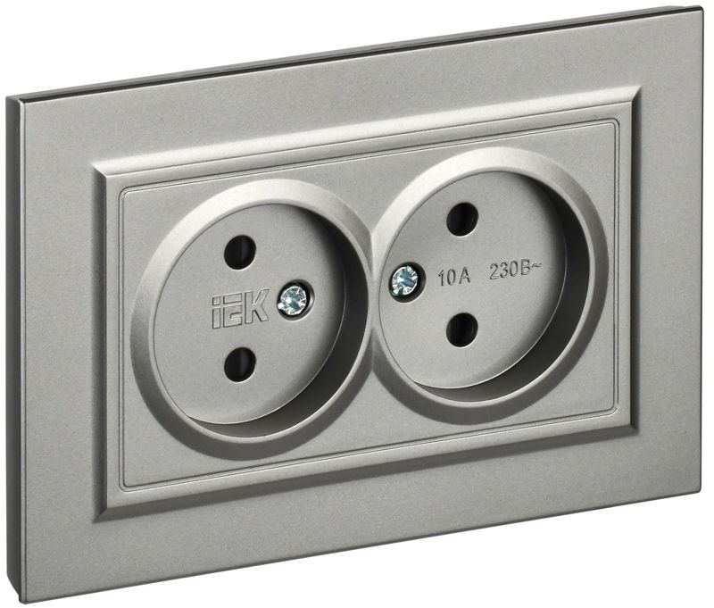 розетка 2-м сп brite рсш12-2-брс 10а в сборе без заземл. защ. шторки сталь iek br-r23-10-k46-f от BTSprom.by