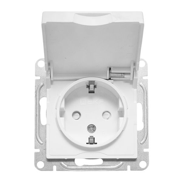  Розетка СП Эпика 16А IP44 с заземл. защ. шторки с крышкой механизм бел. EKF UP1-SOW-111-44 фото в каталоге от BTSprom.by