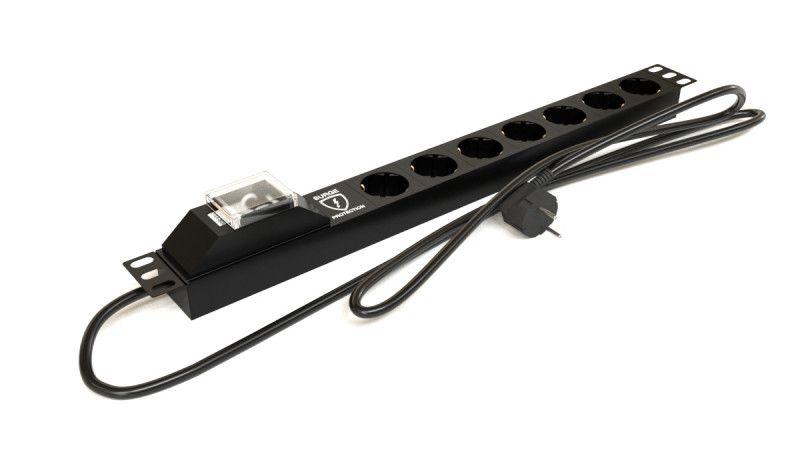 блок розеток для 19дюйм шкафов горизонт. 7 розеток schuko автомат. выкл. защита от перенапряжения кабель питания 2.5м (3х1.5мм2) с вилкой schuko 16а 250в 482.6х44.4х44.4мм (дхшхв) she19-7sh-bf-2.5eu hyperline 457836 от BTSprom.by