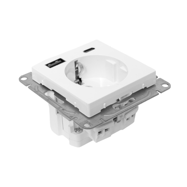 Розетка СП Эпика 16А с 2 USB-A+С с заземл. защ. шторки механизм бел. EKF UP1-SOW-111-USBA+USBC фото в каталоге от BTSprom.by