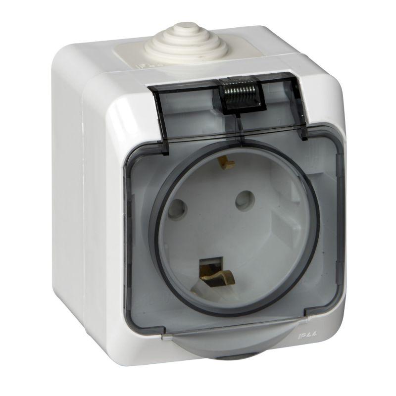 розетка 1-м оп этюд 16а ip44 250в с заземл. защ. шторки с крышкой бел. se pa16-044b от BTSprom.by