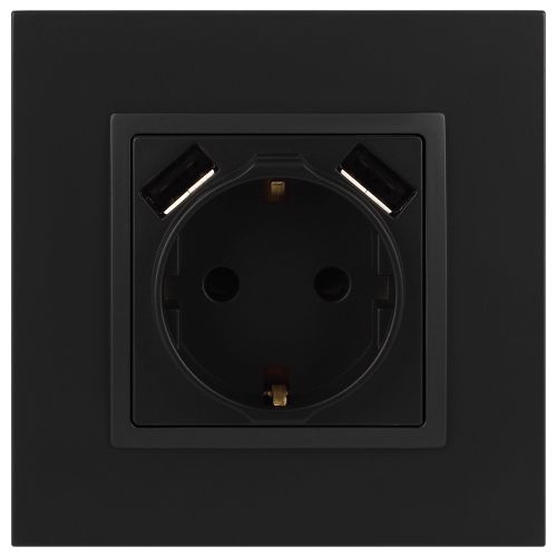  Розетка 16А 250В 2P+E с 2хUSB 5В-3А защ. шторки Elegance антрацит 14-4109-05 ЭРА Б0047871 фото в каталоге от BTSprom.by