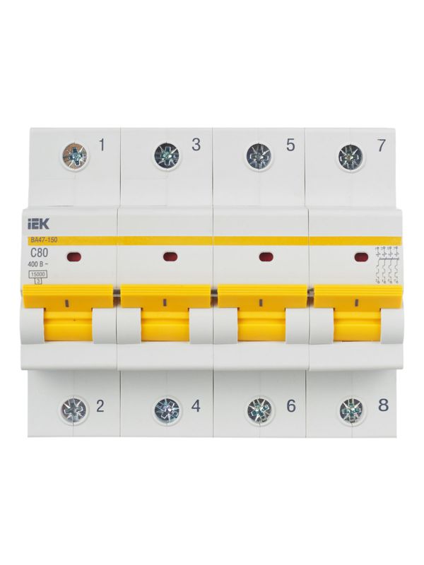  Выключатель автоматический модульный 4п C 80А 15кА ВА47-150 KARAT IEK MVA50-4-080-C фото в каталоге от BTSprom.by