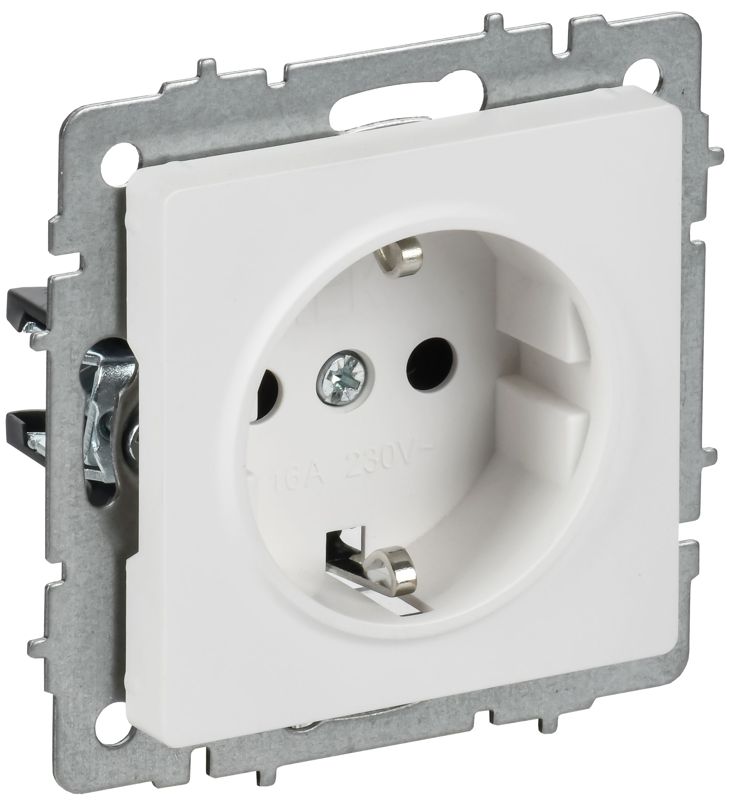 розетка brite рс11-1-0-браб 16а с заземл. без защ. шторок механизм арктич. бел. iek br-r11-16-k91 от BTSprom.by