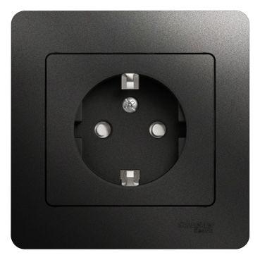 розетка 1-м сп 1мод. glossa 16а ip20 с заземл. защ. шторки в сборе антрацит se gsl000744 от BTSprom.by