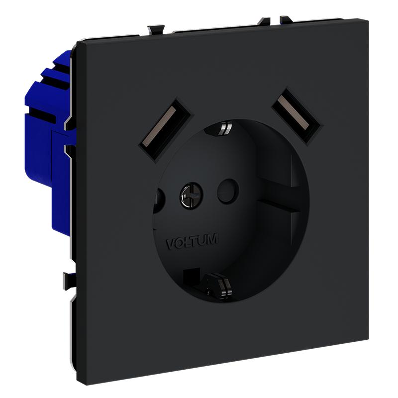  Розетка 1-м СП S70 16А с USB A+A с заземл. защ. шторки механизм графит Voltum VLS040407 фото в каталоге от BTSprom.by