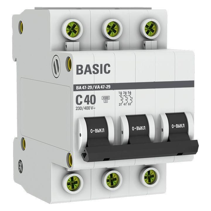 выключатель автоматический модульный 3п c 40а 4.5ка ва 47-29 basic ekf mcb4729-3-40c от BTSprom.by