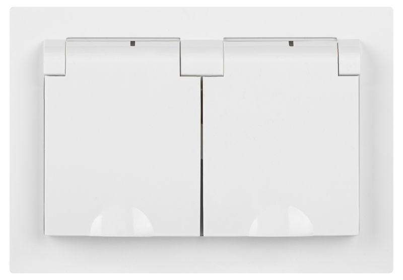 розетка 2-м сп accent 6-210-01 16а ip44 250в 2p+e schuko с крышками защ. шторки al/cu бел. intro б0063577 от BTSprom.by