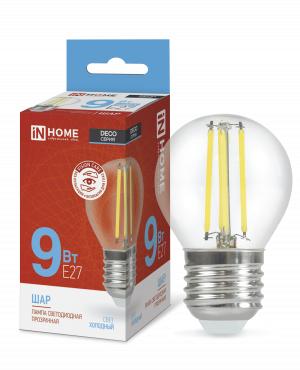 лампа светодиодная led-шар-deco 9вт шар прозрачная 6500к холод. бел. e27 1040лм 230в in home 4690612036441 от BTSprom.by