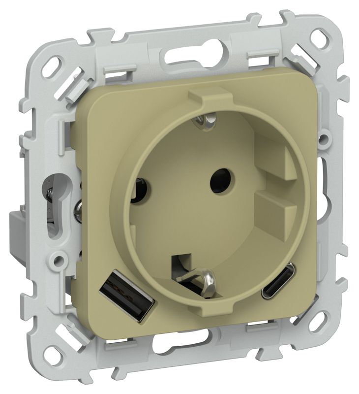 розетка 1-м сп flite рсюшс11-0-фло 16а с usb a+c 20вт с заземл. с защ. шторками механизм олив. iek fi-r14-16-u22-020-k26 от BTSprom.by