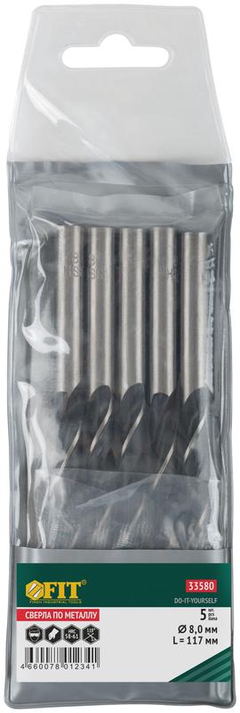  Сверло по металлу HSS черненые 8.0х117мм (уп.5шт) FIT 33580 фото в каталоге от BTSprom.by