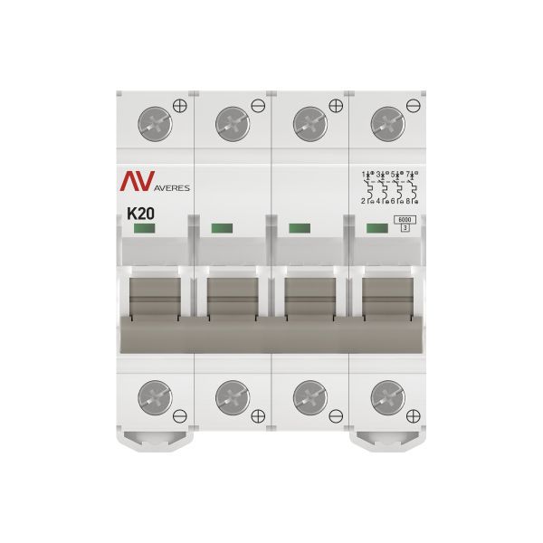  Выключатель автоматический модульный 4п K 20А 6кА AV-6 DC AVERES EKF mcb6-DC-4-20K-av фото в каталоге от BTSprom.by